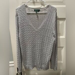Ralph Lauren Gray V-Neck Women's Sweater, shimmery Silver, Size medium